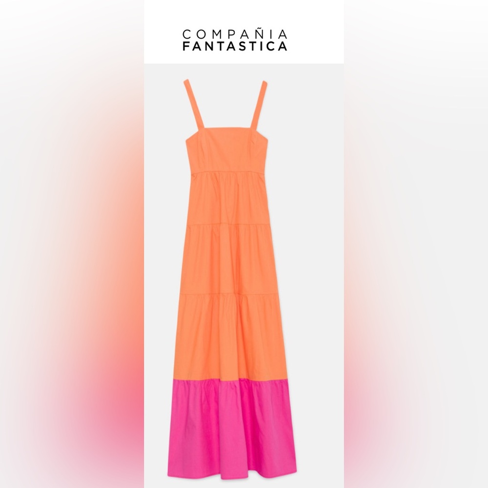 COMPANIA FANTASTICA TWO TONE MIDI LIGHTWEIGHT DRESS ORANGE & PINK